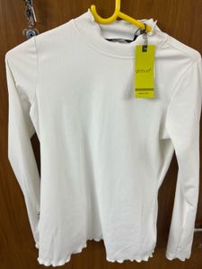 White Ribbed Mock Neck Long Sleeve Top
