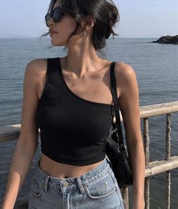 Black One-Shoulder Crop Top