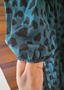 Teal Heart Print Midi Dress