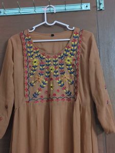 Embroidered Brown Maxi Dress