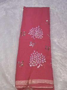 Beautiful Pink Embroidered Saree without blouse