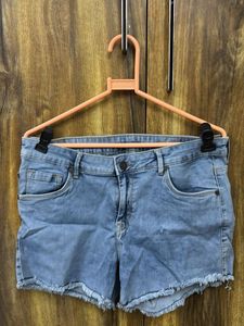 Light Wash Frayed Denim Shorts