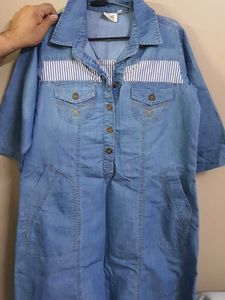 plusS Denim shirt dress with striped accents