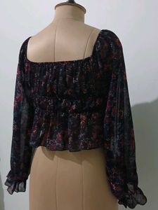 Floral Print Sheer Peplum Top