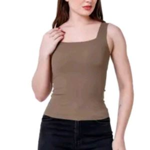 Stylish Brown Square Neck Tank Top