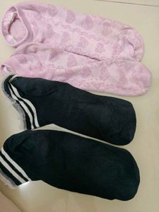 Cute Pink Heart Socks & Striped Black Sock