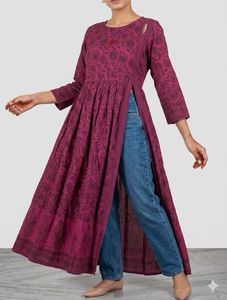 Pink floral Anarkali with Side slit