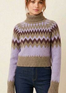 Cozy Geometric Print Turtleneck Sweater