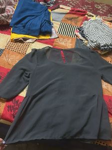 Elegant Grey Bow Blouse top