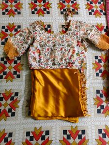 Elegant Mustard Satin Saree with Floral Blouse