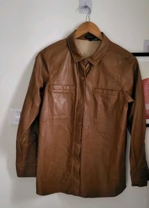 Chic Brown Faux Leather Jacket