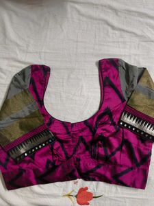 Mirror Work Pink Blouse Pure Pattu