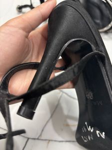 MNG Black Embellished Strap Heels