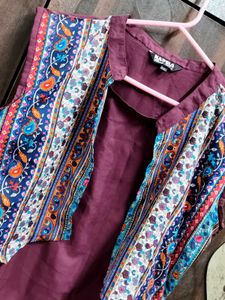 Stylish Maroon Kurta Set with Printed Jacket