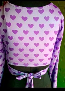 Purple Heart Print Crisscross Crop Top