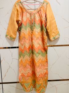 Peach &amp; Gold Festive Embroidered Suit Set
