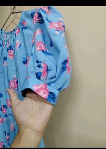 Blue Floral Puff Sleeve Dress