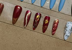 Press-On Nails - Red &amp; Gold Designs