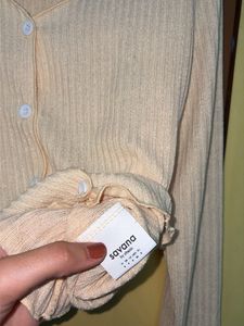 Ribbed V-Neck Button-Up Cardigan