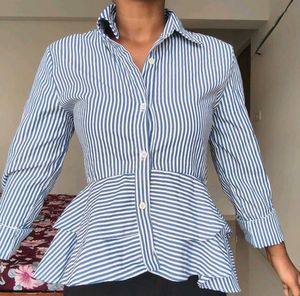 Chic Striped Peplum Button-Up Shirt