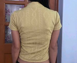 Women's Yellow Textured Crop Top