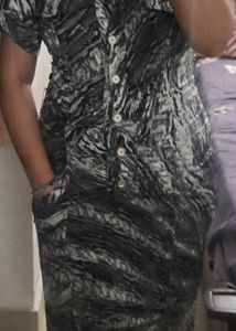 Satin Body Fit Dress 2 Pockets Smokey Pattern