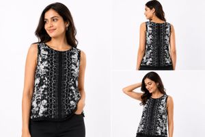 Chic Sleeveless Black & White Print Top