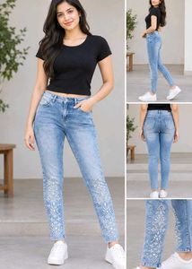 Embellished Light Wash Denim Jeans