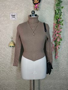 Ribbed Turtleneck Knit Sweater