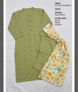 new Elegant Olive Green Kurta Set with Scarf
