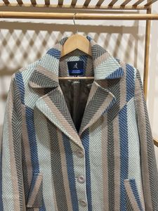 Stylish Striped Wool Blend Coat