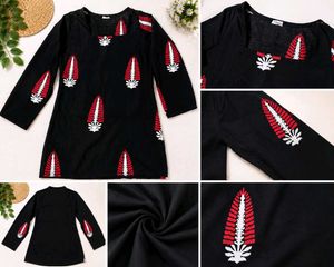 Black Kurta with Red & White Print
