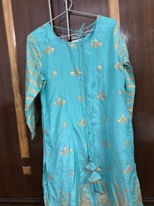 Beautiful Blue Kurta set with Gold Print