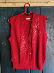Elegant Red Floral Button-Up Vest