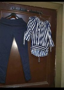 Chic Striped Off-Shoulder Top &amp; Comfy Leggings Set