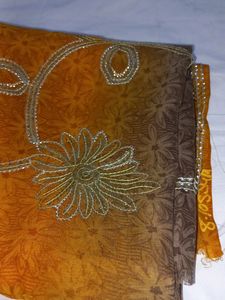 Free Delivery MUSTARD BROWN DOUBLE COLOUR SAREE