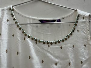 White ethnic gown with gold foil print