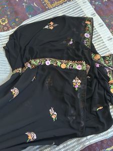 Black Chain Stitch Embroidered Saree