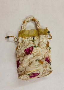 Designer Potli Bag - White Floral