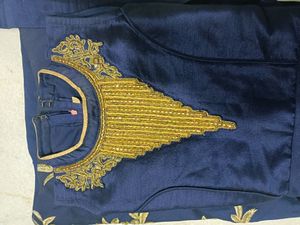 Blue &amp; Gold Embroidered Anarkali Dress