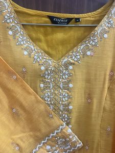 Melange Deep Yellow Chanderi Embroidered Kurta