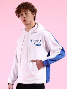 Unisex White & Blue Relaxed Fit Overhead Hoodie