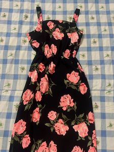 Black Floral Print Midi Dress