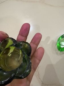 Set of 2 Green Glass Candle Holders