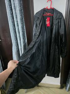 Black Faux Leather Long Coat fits M~L