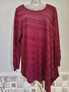 Maroon Textured Long Sleeve Tunic Top