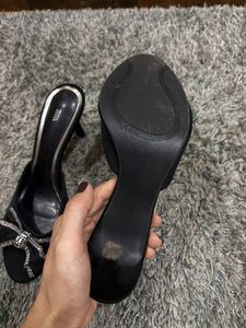 ZARA  Black Satin Rhinestone Bow Mules