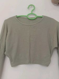 Sage Green Cropped Long Sleeve Top