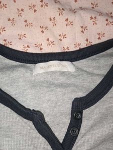 Grey Henley Y2k Long Sleeve Tee