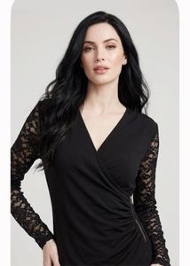 Chic Black Lace Sleeve Wrap Top